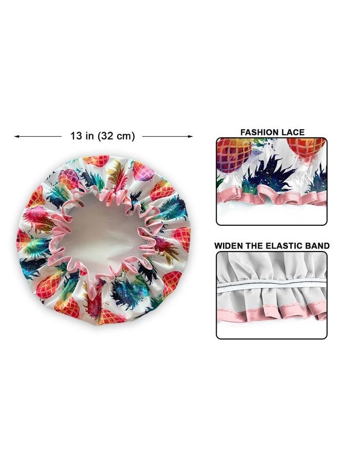 WIRESTER Elastic Reusable Bathing Hair Cap, Waterproof Shower Cap, Fashion Bath Cap for Women Girls - Colorful Pineapples - Image 2