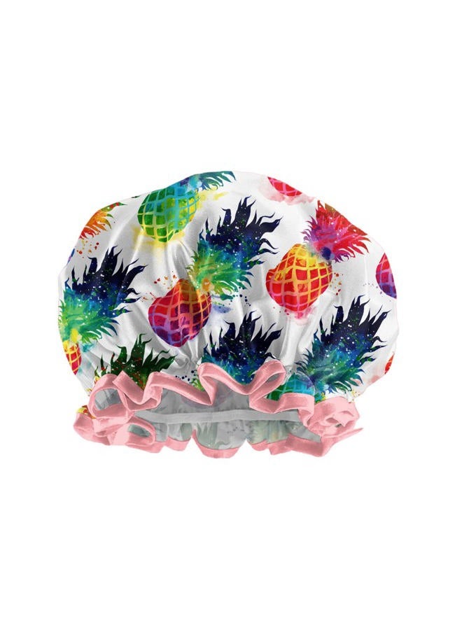 WIRESTER Elastic Reusable Bathing Hair Cap, Waterproof Shower Cap, Fashion Bath Cap for Women Girls - Colorful Pineapples - Image 1