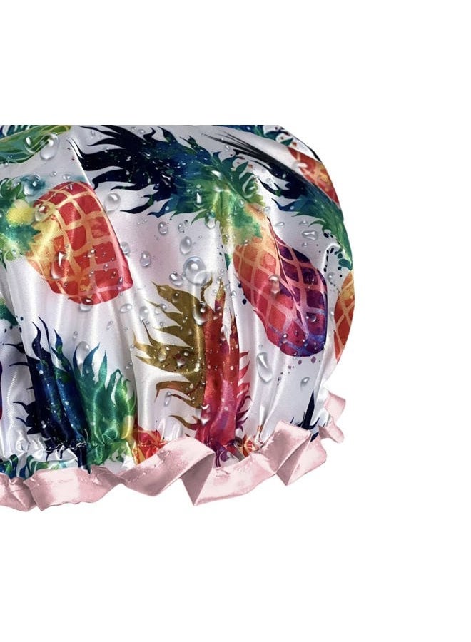 WIRESTER Elastic Reusable Bathing Hair Cap, Waterproof Shower Cap, Fashion Bath Cap for Women Girls - Colorful Pineapples - Image 3