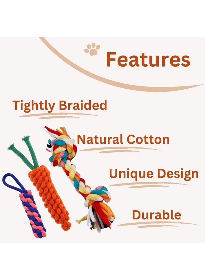 مجموعة ألعاب مضغ من حبل قطني متين مكونة من 3 قطع (عقدتين + جزر + عيدان ذرة) | مضغ ولعب وتسنين وتدريب للكلاب والجراء (قد يختلف اللون) - Image 5
