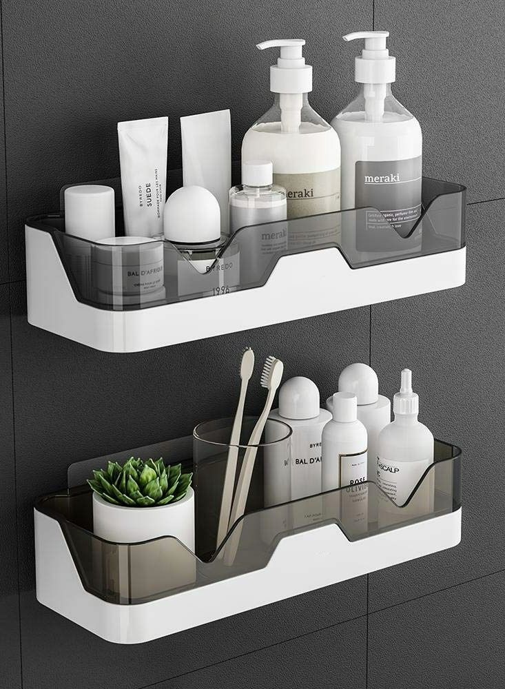 SYOSI Shower Caddy Shelf Organizer, 2-Pack, Separable - No Drilling, Double Layer Adhesive, for Toilet, Dorm and Kitchen ( grey+gold ) - Image 1