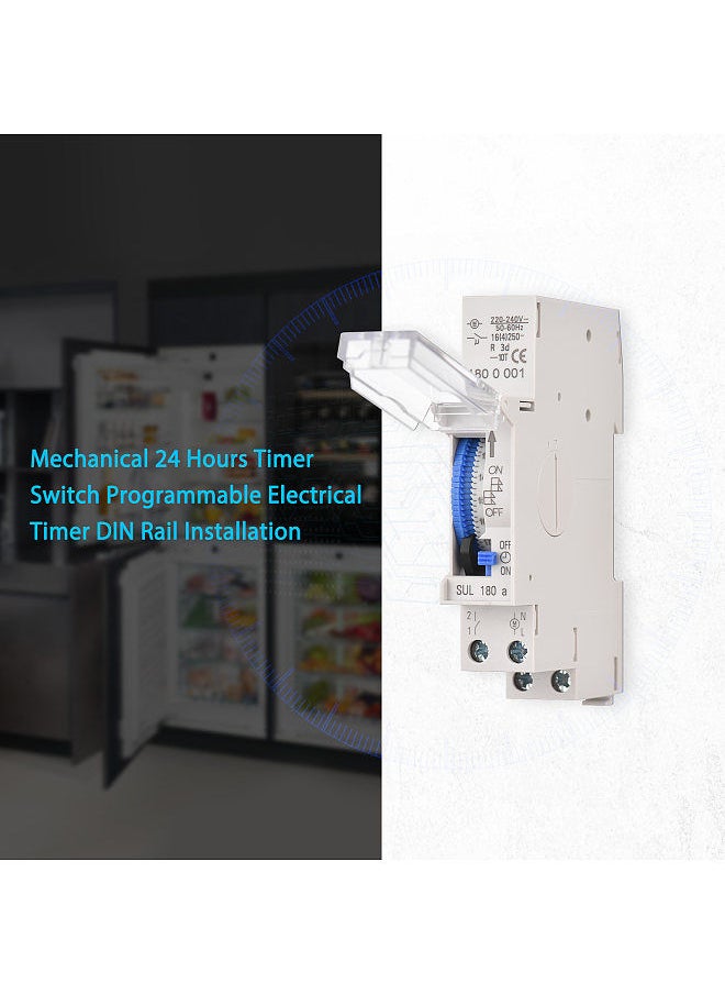Generic - Mechanical 24 Hours Timer Switch AC 220-240V 15 Minutes Interval 96 Times ON/ OFF Programmable Electrical Timer DIN Rail Installation Relay Switch - Image 1