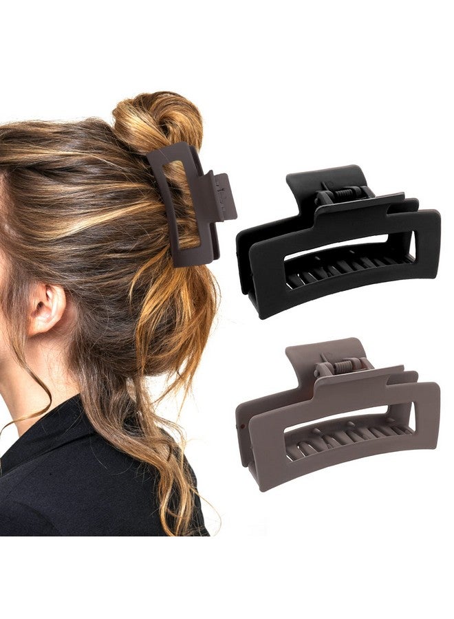 ولهيف مشابك شعر WLLHYF مربعة الشكل، قطعتان، مقاس 3.5 بوصة، غير لامعة، غير قابلة للانزلاق، مشابك شعر متوسطة الحجم، مشابك موزة أنيقة، تثبيت قوي، إكسسوارات تصفيف الشعر السميكة والرفيعة للنساء والفتيات - Image 1