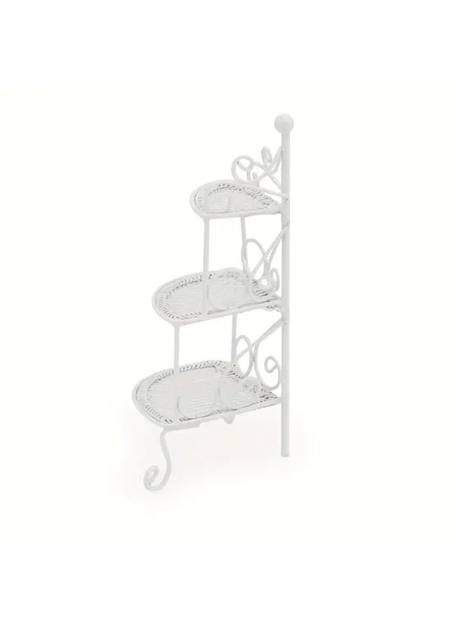 White Miniature Metal Dollhouse Triangle Flower Stand 1 12 Scale Iron Ornate Swirl Design Multi Tiered Garden Scene Accessory For Pocket Dollhouses Dollhouse Furniture Elegant Decor - Image 3