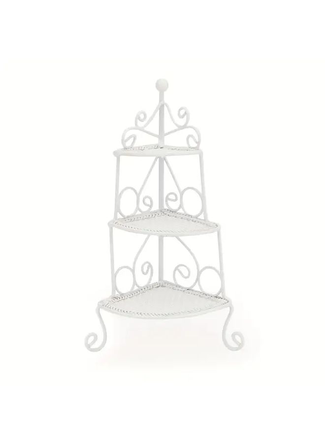 White Miniature Metal Dollhouse Triangle Flower Stand 1 12 Scale Iron Ornate Swirl Design Multi Tiered Garden Scene Accessory For Pocket Dollhouses Dollhouse Furniture Elegant Decor - Image 1