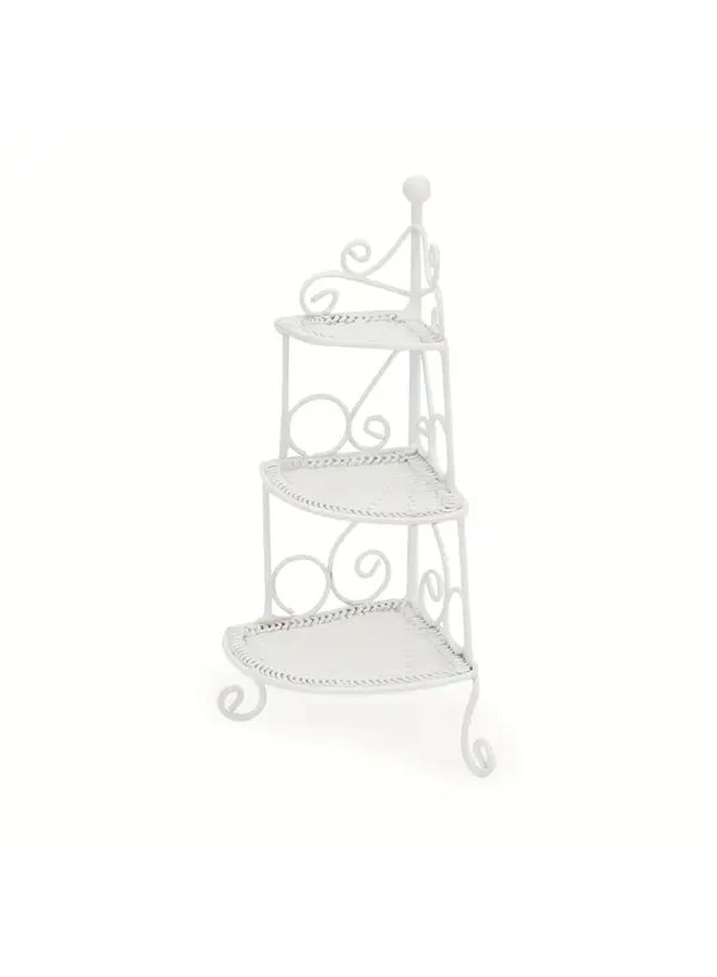 White Miniature Metal Dollhouse Triangle Flower Stand 1 12 Scale Iron Ornate Swirl Design Multi Tiered Garden Scene Accessory For Pocket Dollhouses Dollhouse Furniture Elegant Decor - Image 4