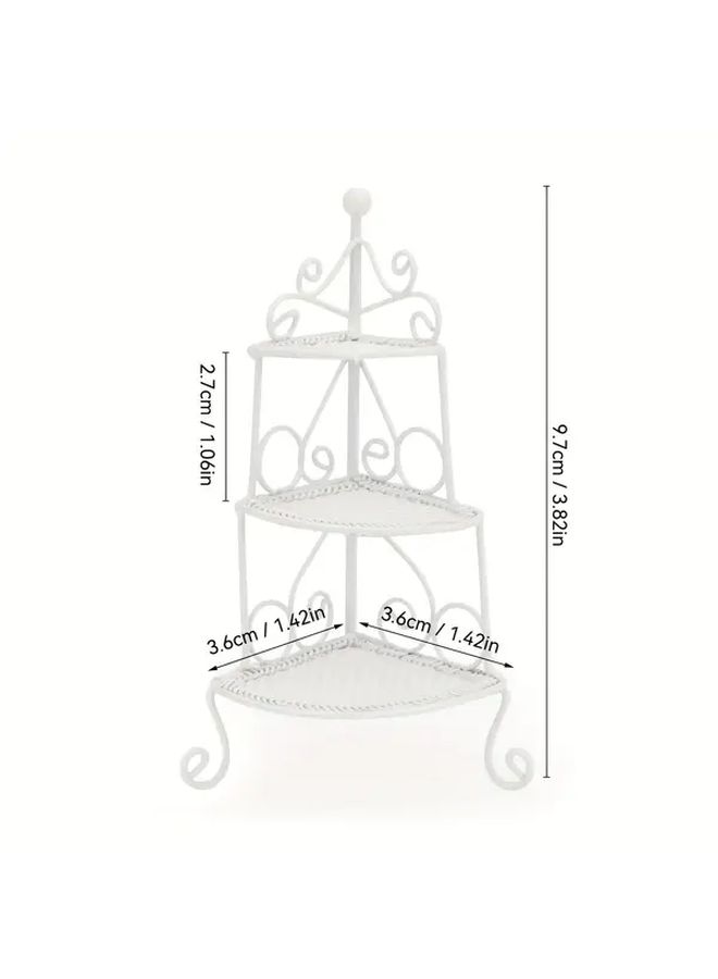 White Miniature Metal Dollhouse Triangle Flower Stand 1 12 Scale Iron Ornate Swirl Design Multi Tiered Garden Scene Accessory For Pocket Dollhouses Dollhouse Furniture Elegant Decor - Image 2