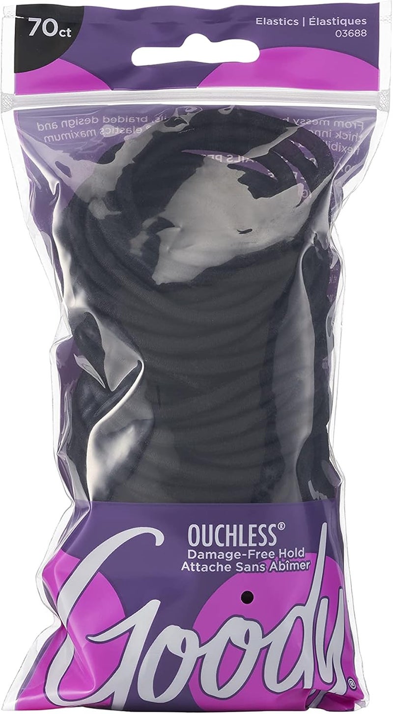 Goody Ouchless No-Metal Elastic Hair Bands, Black, 70 Count - Image 1