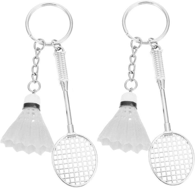 White Badminton Keychain Tennis Racket Pendant Basketball Accessories - Image 1