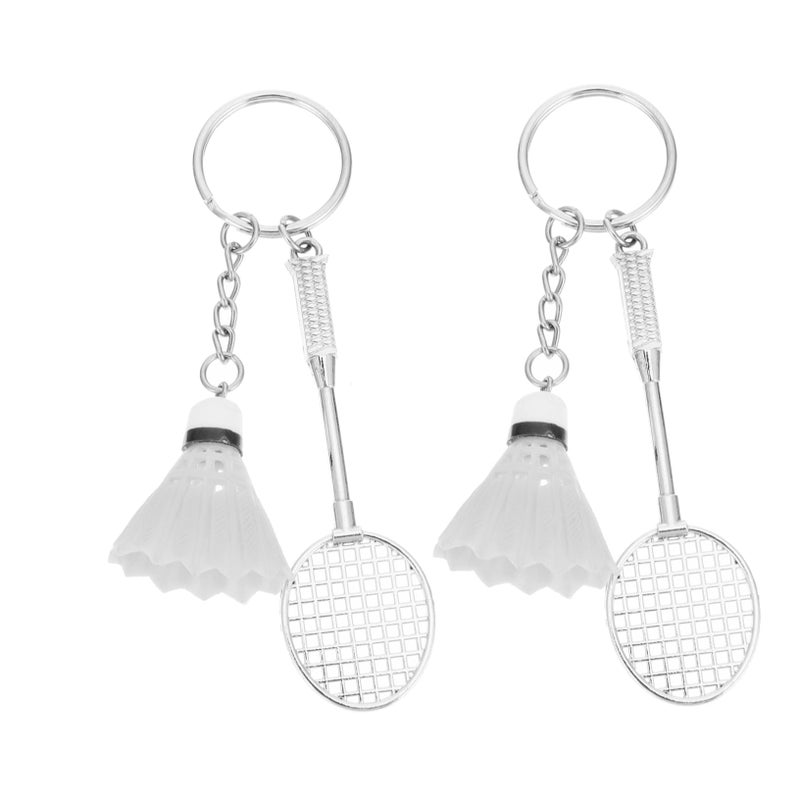 White Badminton Keychain Tennis Racket Pendant Basketball Accessories - Image 2