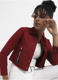Campus Sutra Women's Maroon Cropped Jacket With Flap Pocket  - Image 1