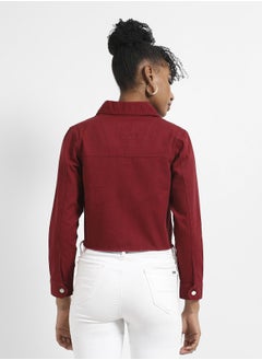 Campus Sutra Women's Maroon Cropped Jacket With Flap Pocket  - Image 5
