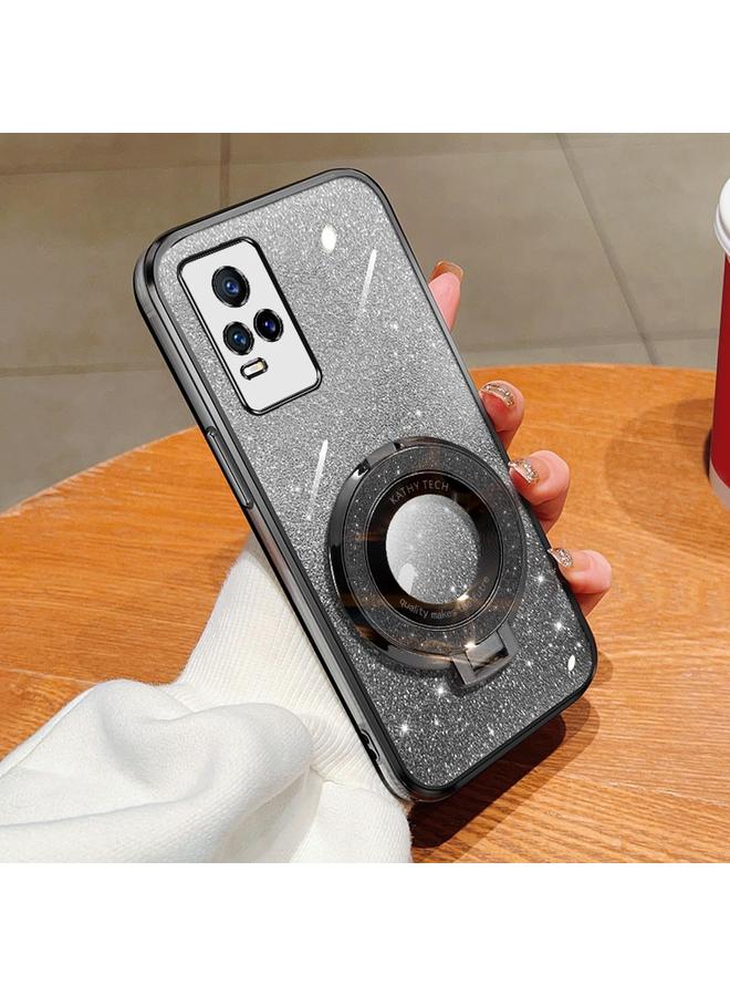 جراب هاتف TPU دائري لامع مطلي بلون متدرج لهاتف vivo V21e (أسود)