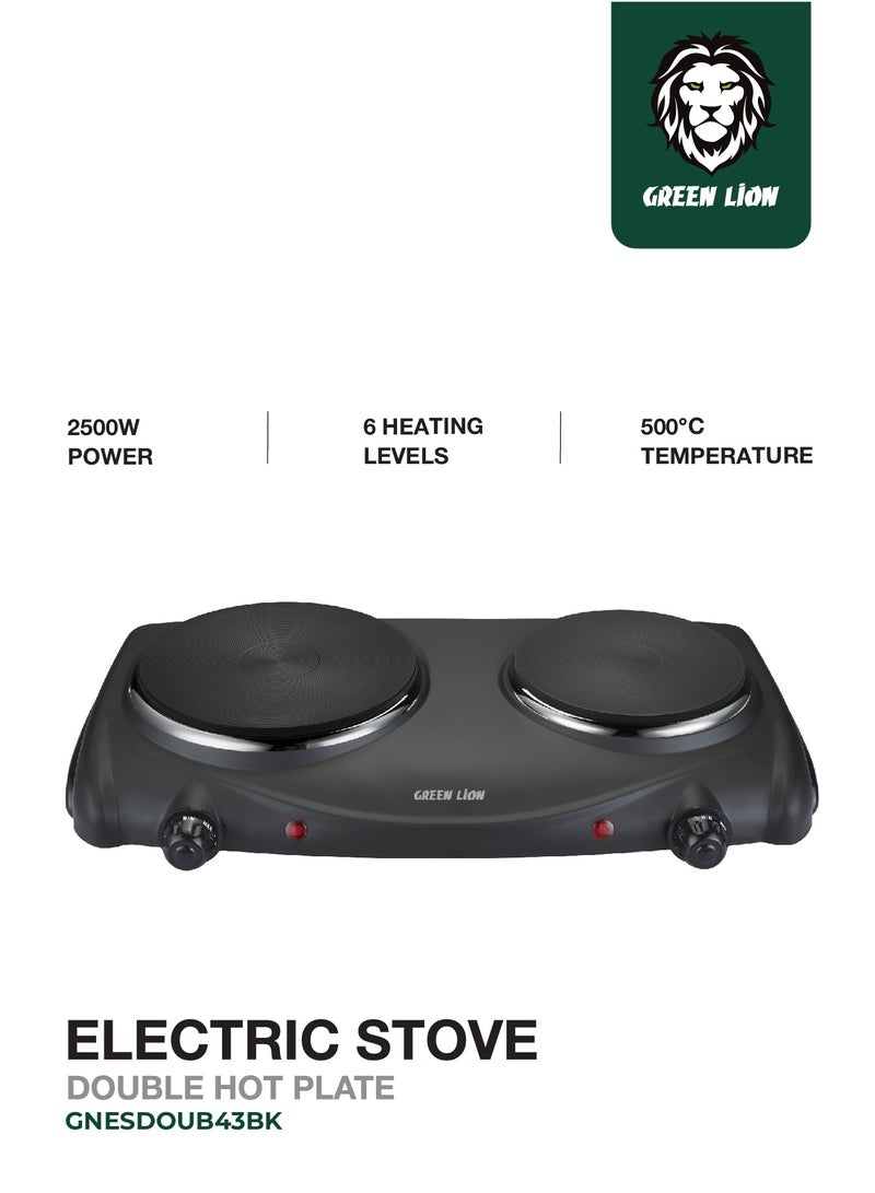 جرين ليون موقد كهربائي مزدوج مع 6 مستويات طاقة قابلة للتعديل بقوة 2500 واط / الحد الأقصى للمستوى 450-500 درجة مئوية / تسخين بلوحة حديدية / التحكم في درجة الحرارة / قاعدة مضادة للانزلاق - أسود - Image 1