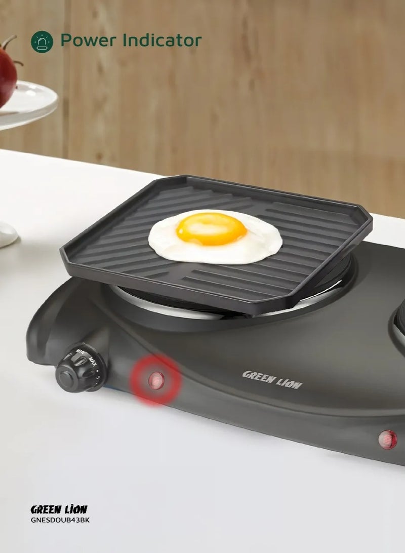 جرين ليون موقد كهربائي مزدوج مع 6 مستويات طاقة قابلة للتعديل بقوة 2500 واط / الحد الأقصى للمستوى 450-500 درجة مئوية / تسخين بلوحة حديدية / التحكم في درجة الحرارة / قاعدة مضادة للانزلاق - أسود - Image 5