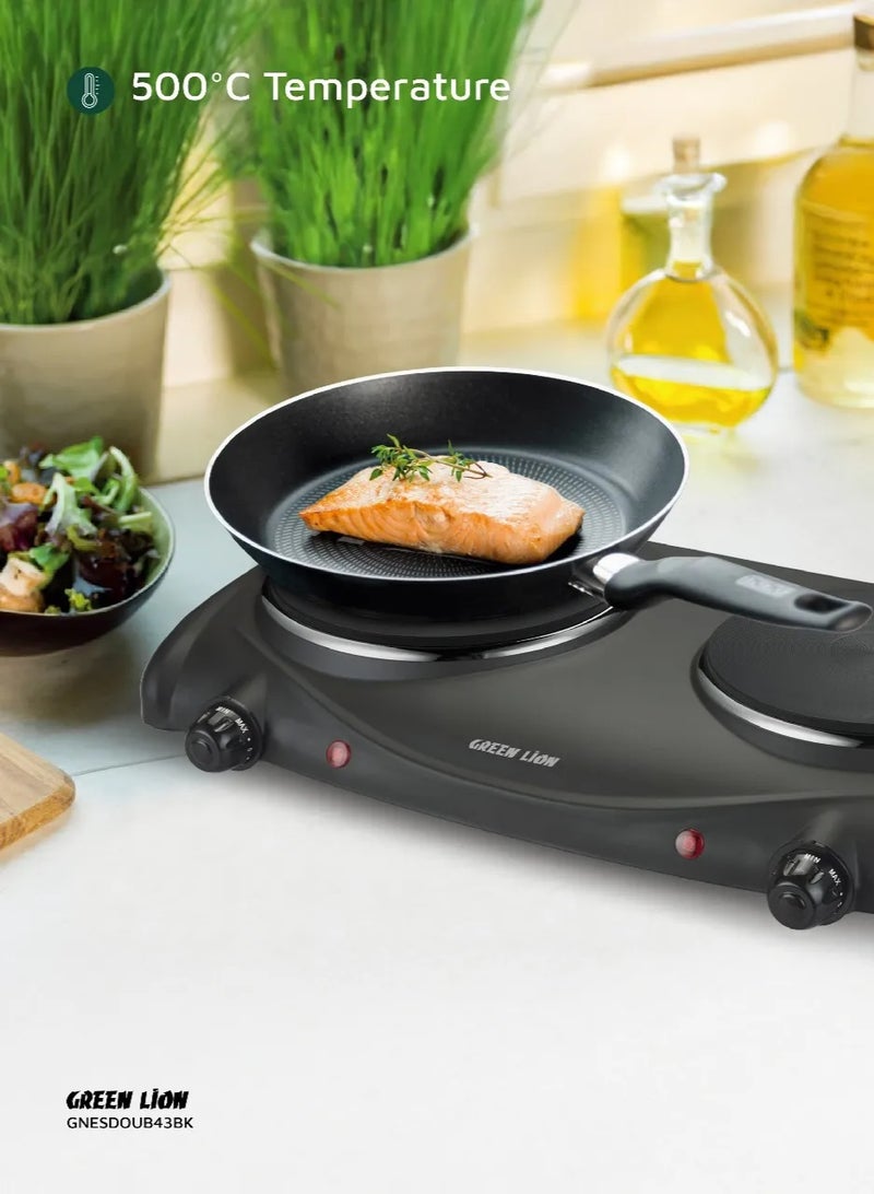 جرين ليون موقد كهربائي مزدوج مع 6 مستويات طاقة قابلة للتعديل بقوة 2500 واط / الحد الأقصى للمستوى 450-500 درجة مئوية / تسخين بلوحة حديدية / التحكم في درجة الحرارة / قاعدة مضادة للانزلاق - أسود - Image 3