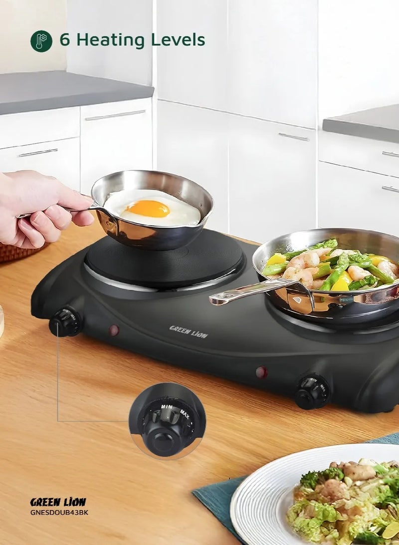 جرين ليون موقد كهربائي مزدوج مع 6 مستويات طاقة قابلة للتعديل بقوة 2500 واط / الحد الأقصى للمستوى 450-500 درجة مئوية / تسخين بلوحة حديدية / التحكم في درجة الحرارة / قاعدة مضادة للانزلاق - أسود - Image 4