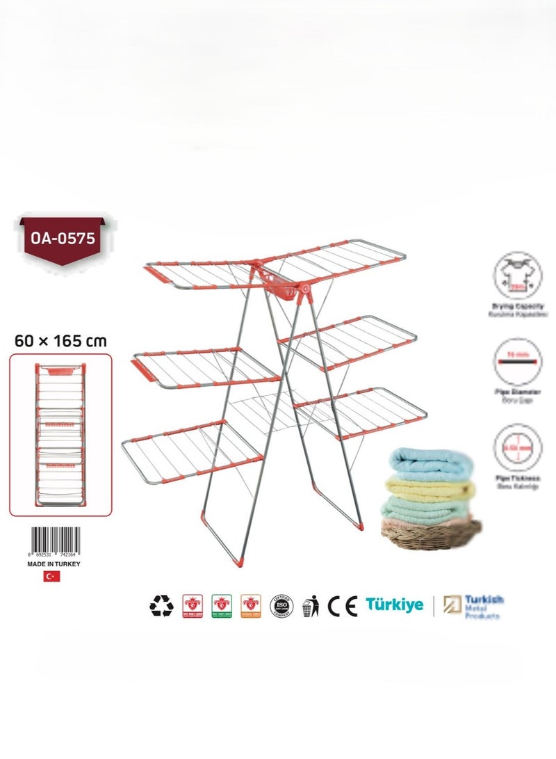 إيه دبليو منشر غسيل تركي 3 طبقات، مصنوع من مواد عالية الجودة، مقاس 60*165سم، - Image 1