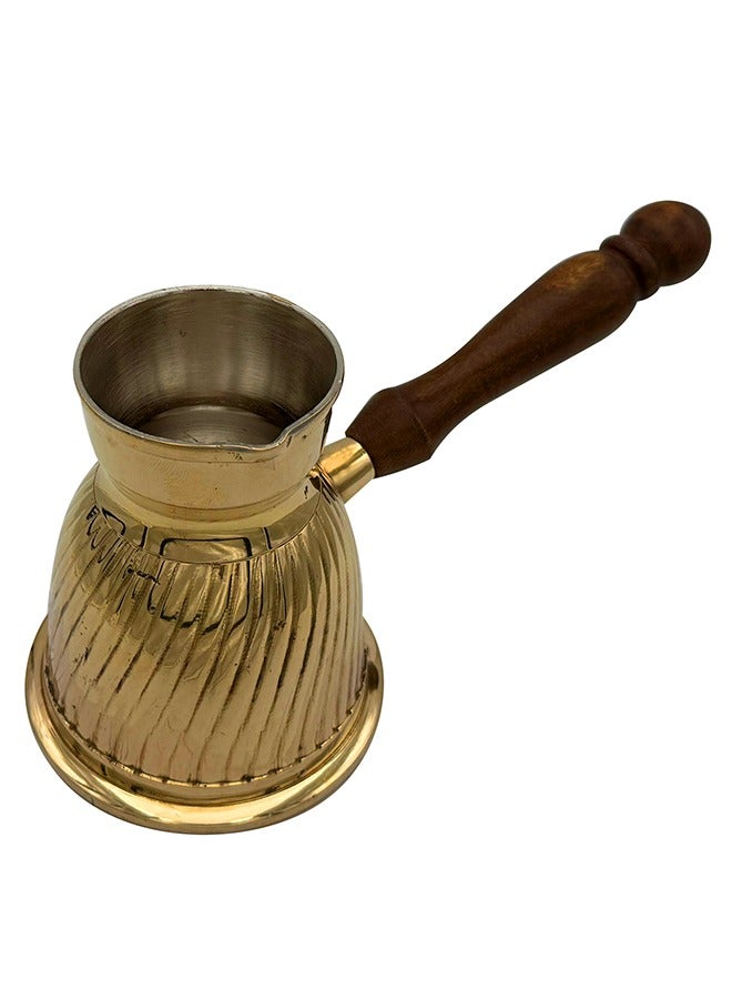 Majestic Brass Turkish Coffee Pot – Capacity: 400 ml (Large Size), Spiral Design, Golden Color – Handcrafted with Wooden Handle, Perfect for Turkish Coffee, Arabic Coffee, Tea, Milk, and Hot Beverages - Image 2