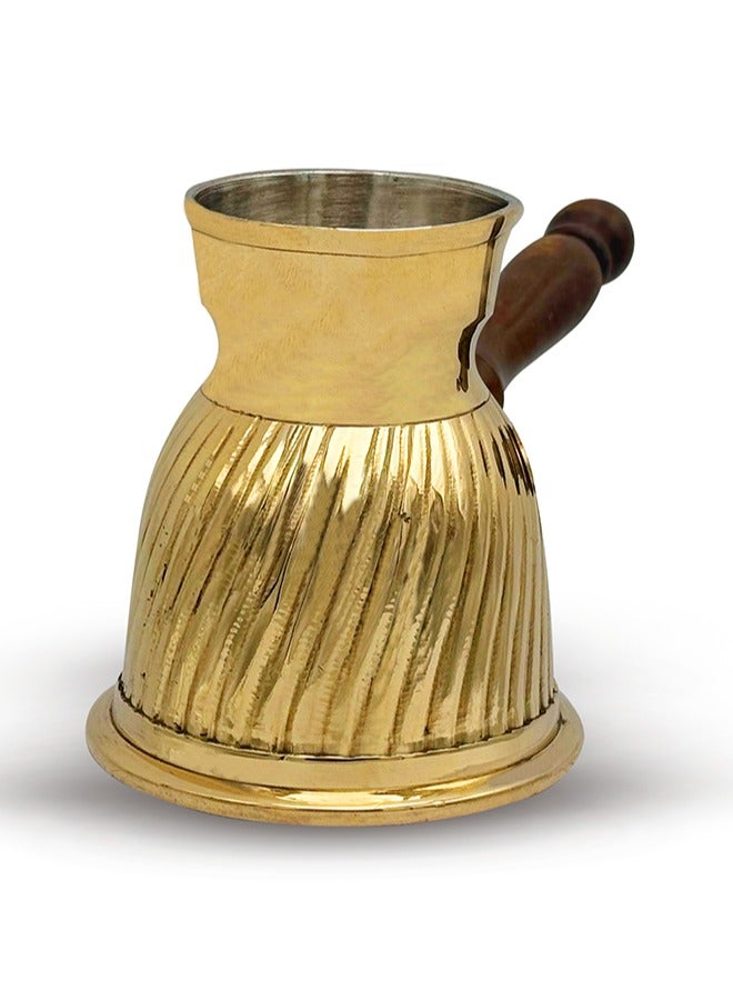 Majestic Brass Turkish Coffee Pot – Capacity: 400 ml (Large Size), Spiral Design, Golden Color – Handcrafted with Wooden Handle, Perfect for Turkish Coffee, Arabic Coffee, Tea, Milk, and Hot Beverages - Image 4