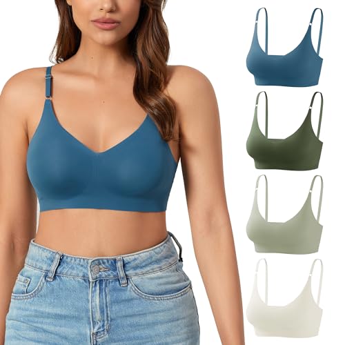 DEANGELMON 4 Pieces V Neck Bralettes Padded Seamless Adjustable Straps Bra Everyday Basic Sleeping Bras (4P8,L) - Image 1