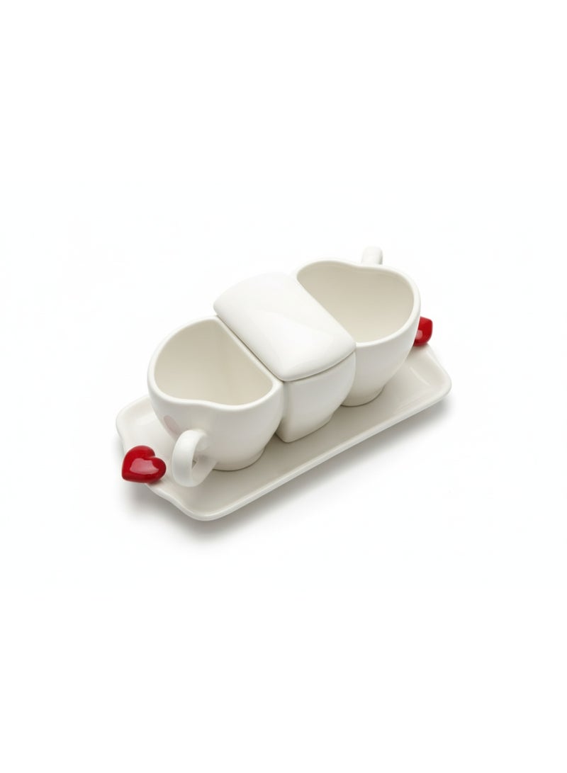 Love Set of 2 coffee cups and sugar jar with tray porcelain with red hearts valentine - Image 3
