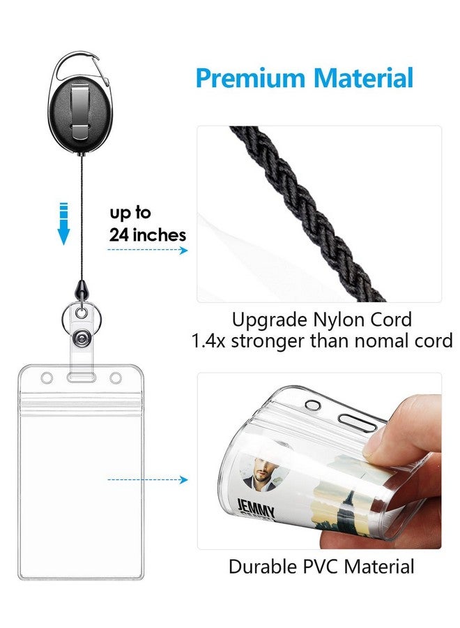 KTRIO 2 Pack Retractable Id Badge Holder With Clip Badge Reels, Clear Id Card Holder With 24" Pull Cord With Carabiner Badge Reel - Image 3