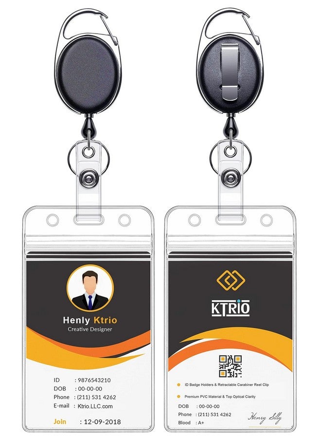 KTRIO 2 Pack Retractable Id Badge Holder With Clip Badge Reels, Clear Id Card Holder With 24" Pull Cord With Carabiner Badge Reel - Image 1