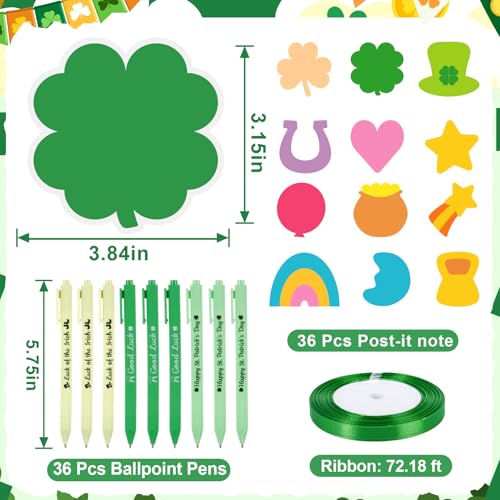 FOGWOWO 72 Pcs St Patricks Day Gifts Sticky Notes and Pens with Ribbon,St.Patricks Day Gifts for Classroom,Lucky Charm Notepads Self-Stick Memo Pads Irish St Patricks Gift for Coworkers Office Party Favors - Image 2