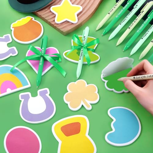 FOGWOWO 72 Pcs St Patricks Day Gifts Sticky Notes and Pens with Ribbon,St.Patricks Day Gifts for Classroom,Lucky Charm Notepads Self-Stick Memo Pads Irish St Patricks Gift for Coworkers Office Party Favors - Image 4