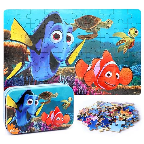 LELEMON Ocean Puzzles for Kids Ages 46Underwater World 60 Piece Puzzles for Kids Ages 48Children Jigsaw Puzzles in a Metal BoxEducational Learning Puzzle Toys for Girls and Boys - Image 1