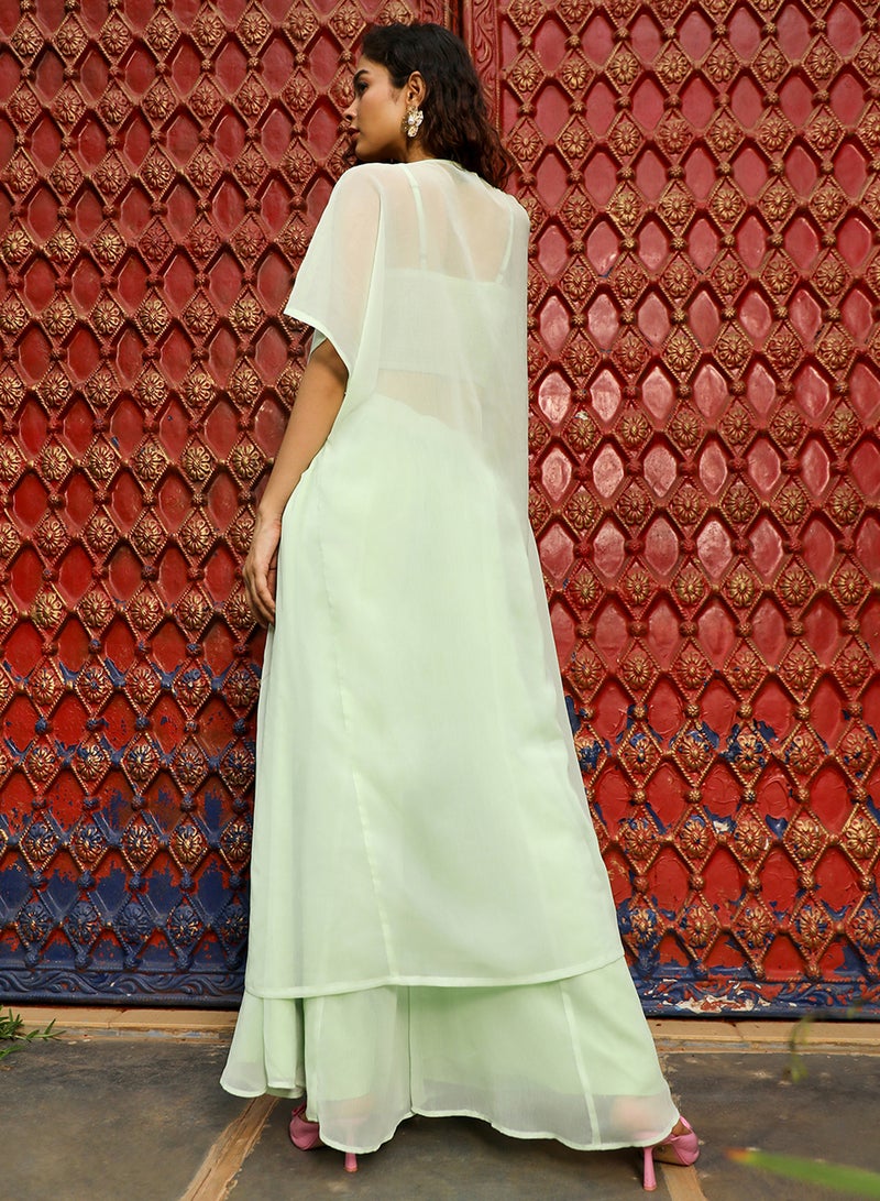QISSA Women's Powder White Applique Flora Co-Ord Set For Casual Wear | V-Neck | Cuffed Sleeves | 3 Piece Co-Ords Designed With Comfort Fit For Everyday Ethnic Wear - Image 5