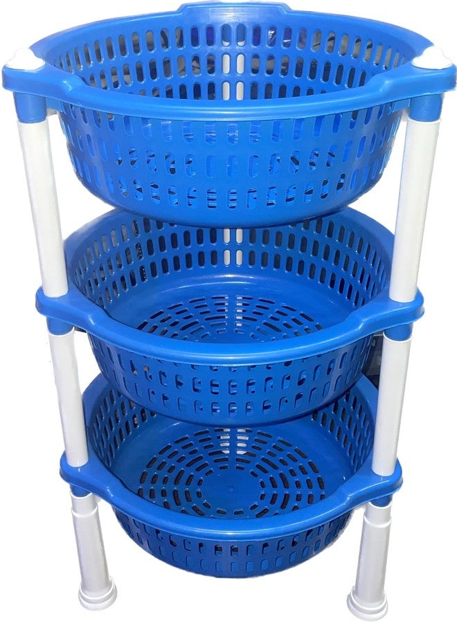 Skylii Multipurpose 3-Tier Plastic Rack for Kitchen & Office, Blue, Large, Modern Style, Detachable, Tiered Shelf, Tabletop, Assembly Required - Image 3