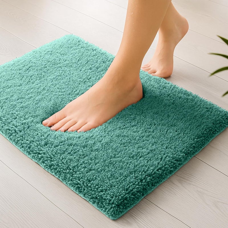 enera Microfibre Bath Mat | Soft & Absorbent 1700 GSM Rug | Non-Slip Latex Backing | Quick Dry, Washable Multipurpose Floor Mat for Bathroom, Bedroom, Kitchen & Home (Stello 40 x 60 cm) (Aqua) - Image 1
