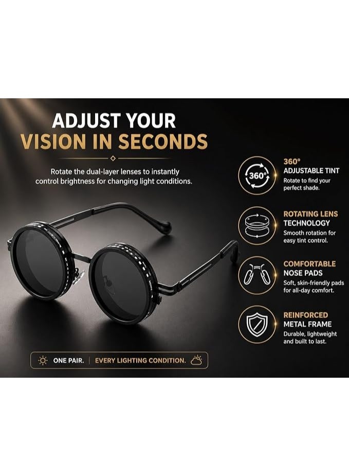 1-9 Gears Adjustable Tint Sunglasses, Rounded Polarized Glasses with ND Filter Lenses, Polarized Sunglasses for Men, Lightweight Sun Glasses with UV Protection for Driving Fishing - Image 2