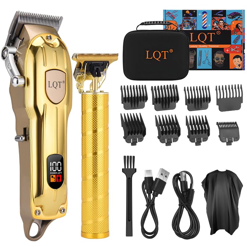 LQT Professional Hair Clipper Set, Gold, LED Display, with Trimmer, 8 Guide Combs, Barber Shaver Set, with Travel Case and Haircut Cape (Gold) - Image 1
