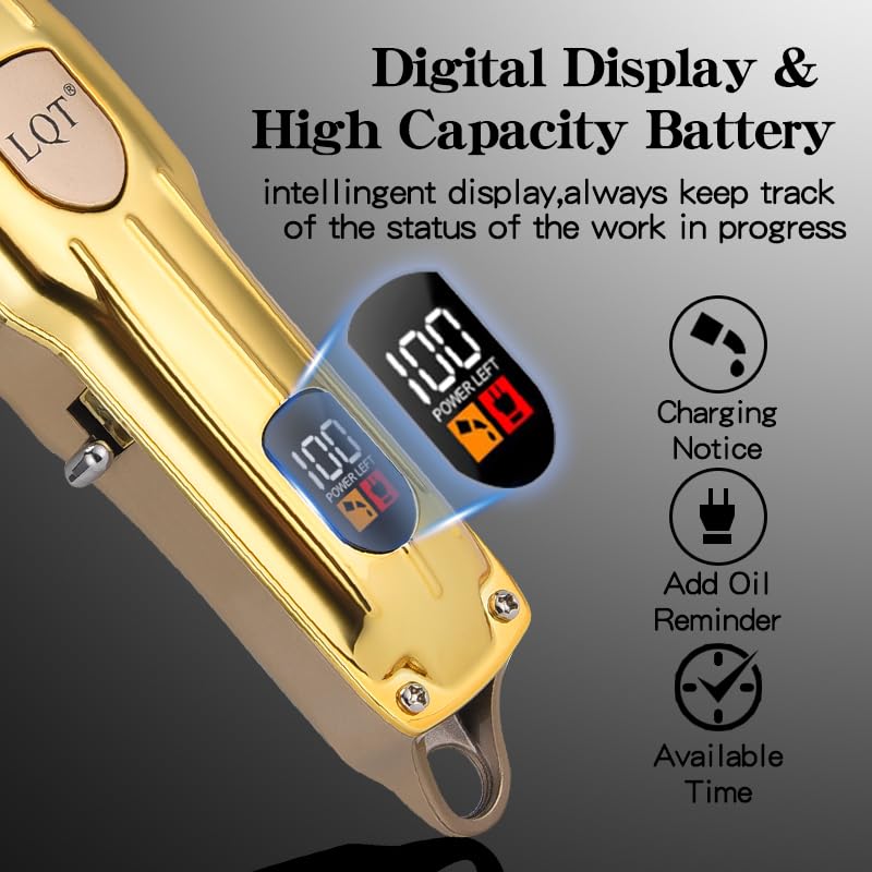 LQT Professional Hair Clipper Set, Gold, LED Display, with Trimmer, 8 Guide Combs, Barber Shaver Set, with Travel Case and Haircut Cape (Gold) - Image 4