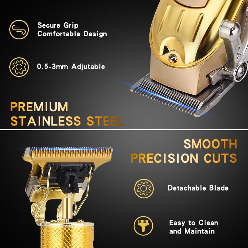 LQT Professional Hair Clipper Set, Gold, LED Display, with Trimmer, 8 Guide Combs, Barber Shaver Set, with Travel Case and Haircut Cape (Gold) - Image 5