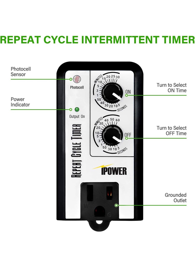 iPower Short Period Repeat Intermittent 3 Cycle Mode Interval Timer for Day Night 24 Hour Black