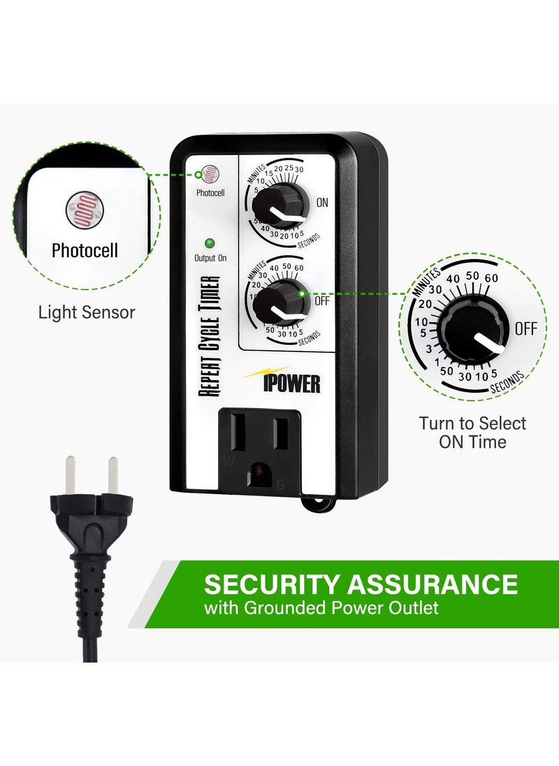 iPower Short Period Repeat Intermittent 3 Cycle Mode Interval Timer for Day Night 24 Hour Black