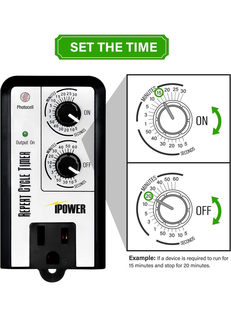 iPower Short Period Repeat Intermittent 3 Cycle Mode Interval Timer for Day Night 24 Hour Black