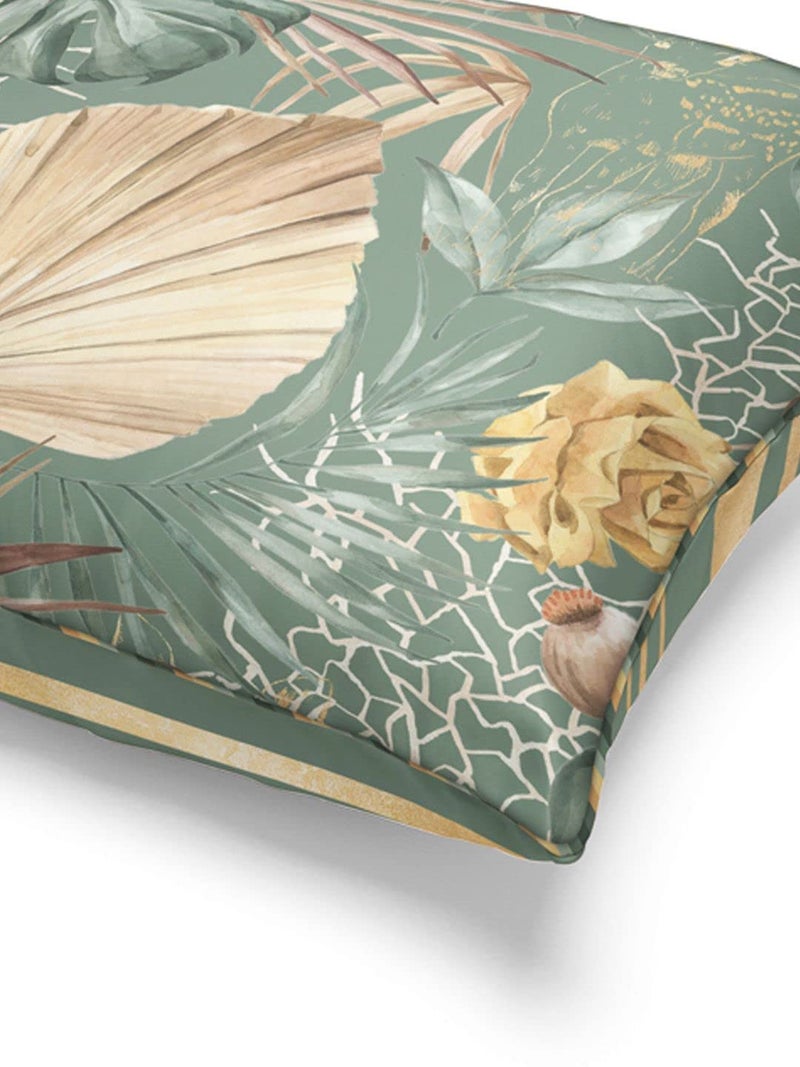 BIANCA Designer Reversible Printed Silk Linen Cushion Covers -1pc 16 X16 Size (Suzane) | with Contrast Front & Back Digital Print | - Hidden Zipper Floral-Stripe-sage/Beige - Image 4