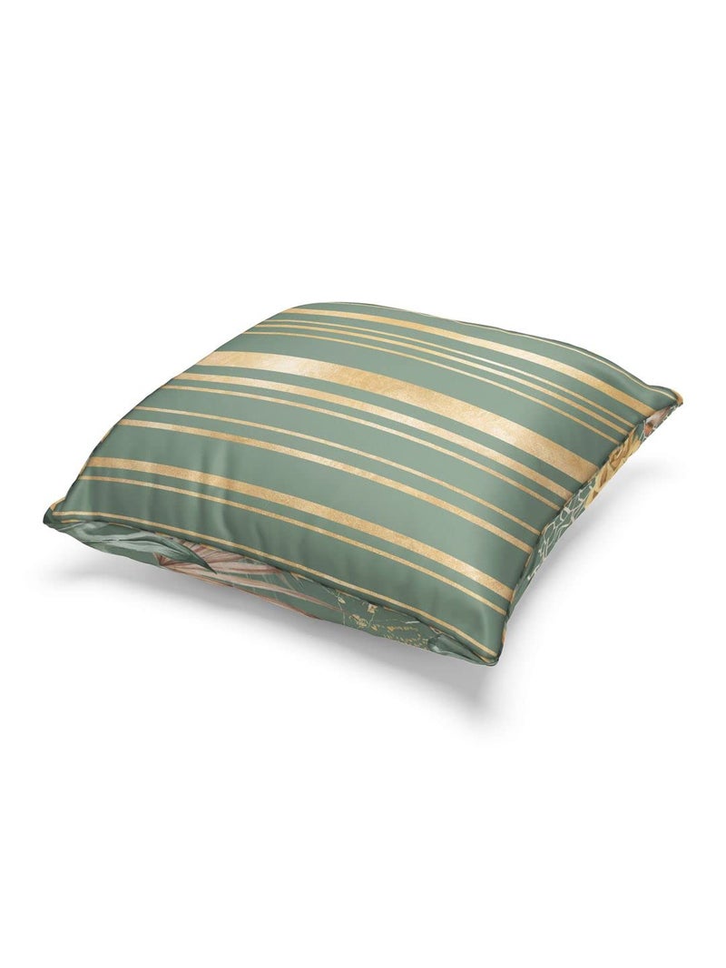 BIANCA Designer Reversible Printed Silk Linen Cushion Covers -1pc 16 X16 Size (Suzane) | with Contrast Front & Back Digital Print | - Hidden Zipper Floral-Stripe-sage/Beige - Image 3