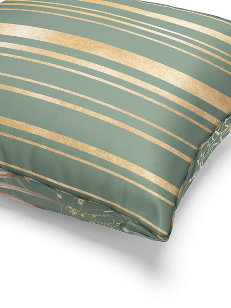 BIANCA Designer Reversible Printed Silk Linen Cushion Covers -1pc 16 X16 Size (Suzane) | with Contrast Front & Back Digital Print | - Hidden Zipper Floral-Stripe-sage/Beige - Image 5