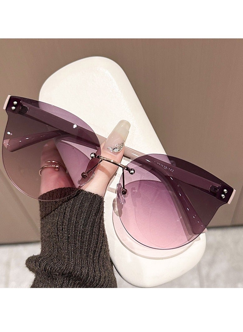 عام نظارة شمسية نسائية، إطار بيضاوي كبير جديد، لون متدرج عالي الجودة، حماية من الأشعة فوق البنفسجية، متعددة الاستخدامات وعصرية، نظارة شمسية كبيرة الحجم - Image 1