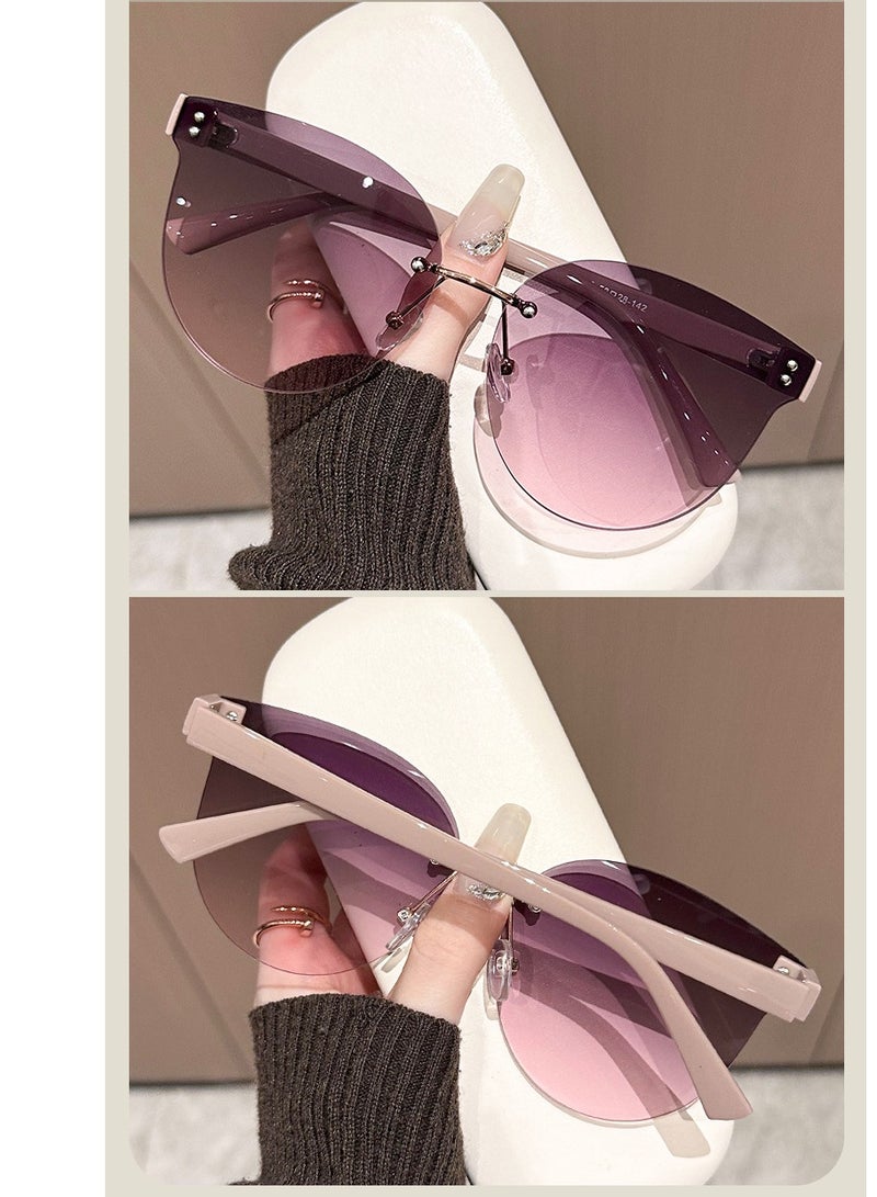 عام نظارة شمسية نسائية، إطار بيضاوي كبير جديد، لون متدرج عالي الجودة، حماية من الأشعة فوق البنفسجية، متعددة الاستخدامات وعصرية، نظارة شمسية كبيرة الحجم - Image 2