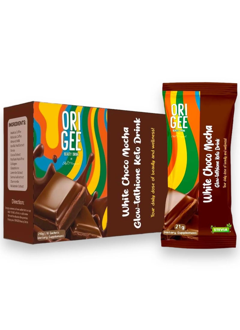 skin magical - Ori Gee Beauty drink White Choco Mocha Glowtathione Keto Drink 21 gm x 10 sachets - Image 1