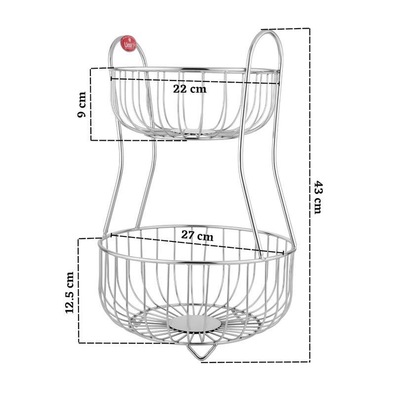 Unify Stainless Steel 2 Tier Fruit Basket For Dining Table Fruit Bowl Vegetable Baskets For Kitchen Stand For Kitchen Counter Top Racks Round 1 kilogram - Image 2