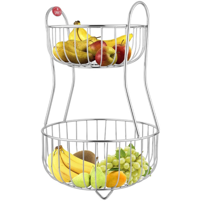 Unify Stainless Steel 2 Tier Fruit Basket For Dining Table Fruit Bowl Vegetable Baskets For Kitchen Stand For Kitchen Counter Top Racks Round 1 kilogram - Image 1