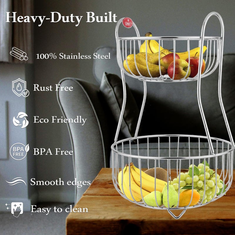 Unify Stainless Steel 2 Tier Fruit Basket For Dining Table Fruit Bowl Vegetable Baskets For Kitchen Stand For Kitchen Counter Top Racks Round 1 kilogram - Image 5